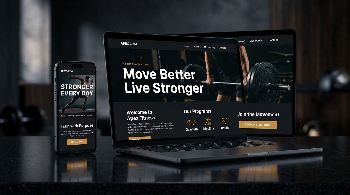 Aurelia Fitness digital experience mockup on laptop and smartphone