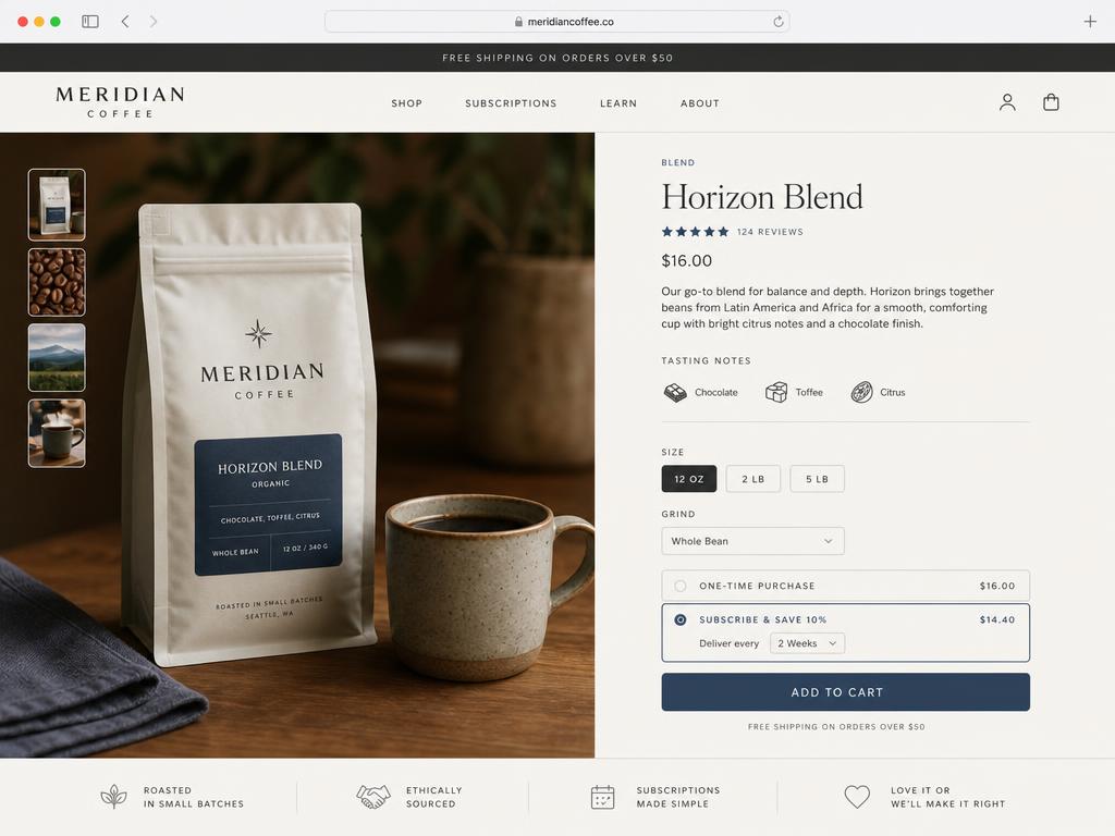 Meridian Coffee website concept designed by FeXsics