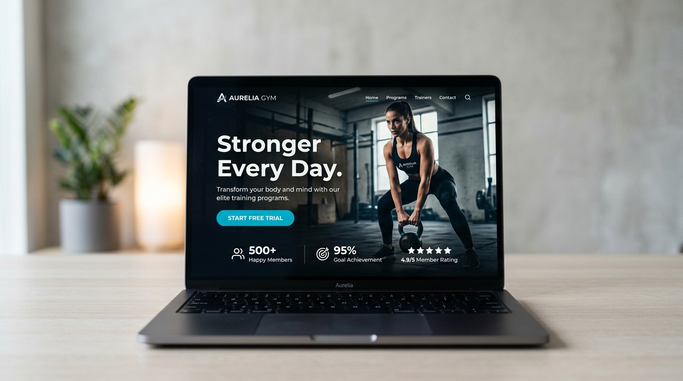High converting Aurelia fitness landing page preview on laptop